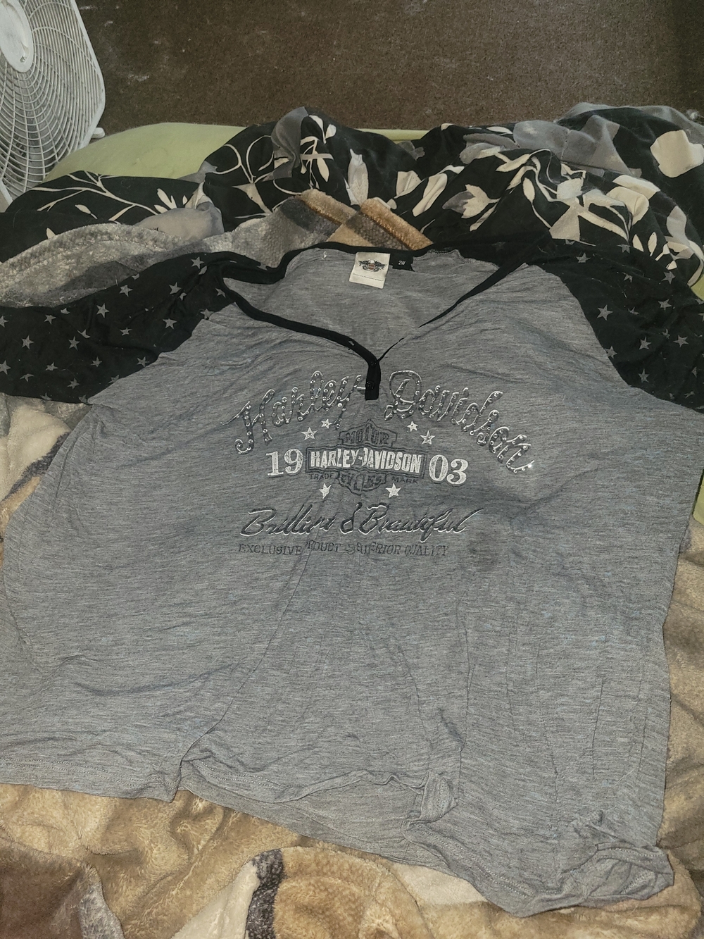 Harley-Davidson Girls' Grey & Black Raglan Top